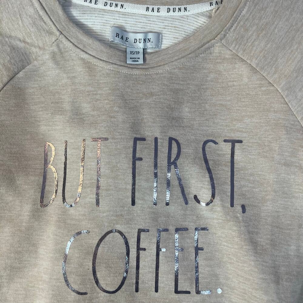 Rae Dunn 2 piece pajama set “but first, coffee” crew neck and pants size XS/TP - Picture 2 of 10
